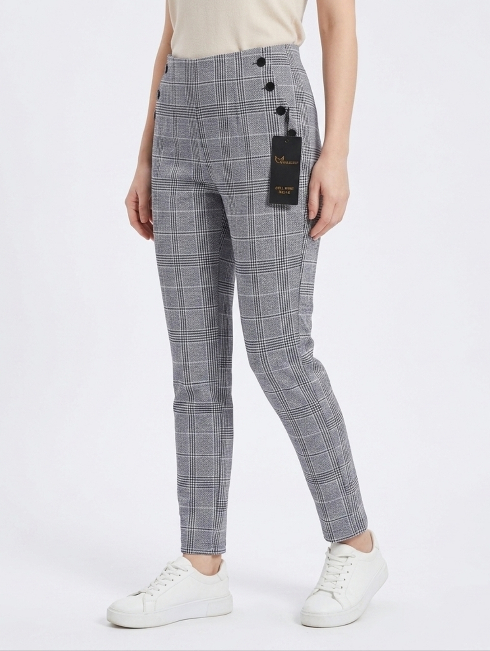 NWT AngelCult Plaid Tapered Dress Pants with Button Details - Size XL